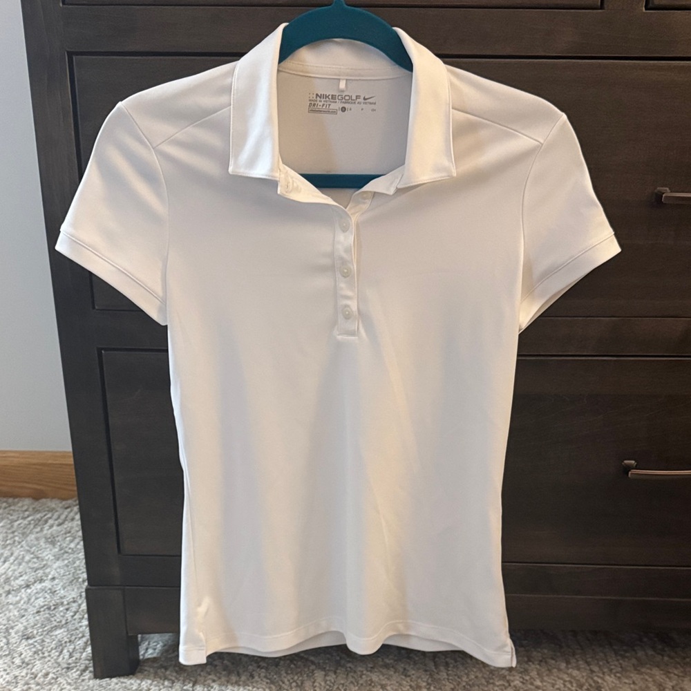 Nike White Women's Short-Sleeve Polo Button-Down Shirt